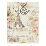 Elegant vintage girly floral paris fashion postcard