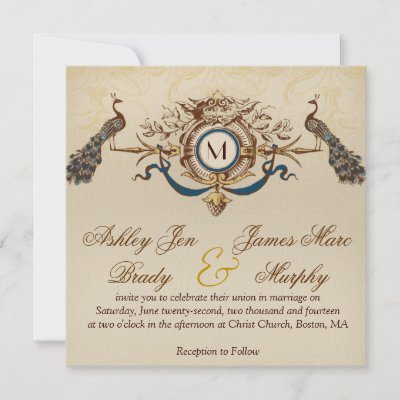 Vintage Country Wedding Invitations on Elegant Vintage Peacock Square Wedding Invitations By Monogramgallery