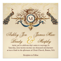 Elegant Vintage Peacock Square Wedding Invitations