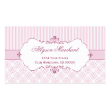 Elegant Vintage Pink White Damask Stripes Business Card Template