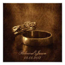 elegant vintage  rings leather wedding anniversary photo print