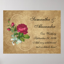 Elegant Vintage Rose, Magenta/Brown Poster