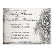 Elegant Vintage Tattoo Rose Baby Shower Postcard