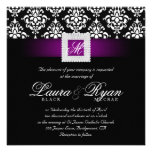 Elegant Wedding Damask Jewel Purple Black White Sq Custom Invitation