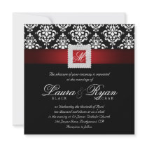 Elegant Wedding Damask Jewels Red Black White Sq Personalized Invitation