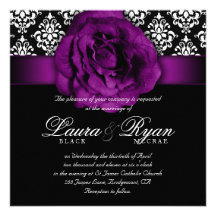 Elegant Wedding Damask Purple Rose Black White Custom Invites