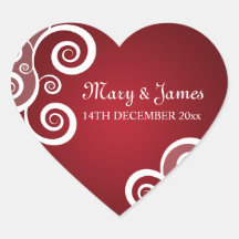 Elegant Wedding Date White Swirls Red Stickers