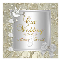 Elegant Wedding Gold Silver White Dove Personalised Invitation