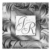 Elegant Wedding Invitation Leaf Floral Silver