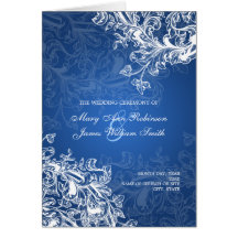 Elegant Wedding Program Vintage Swirls Blue Greeting Cards