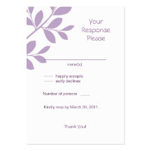 Elegant Wedding Response Cards Leaf Branch Purple Business Cards