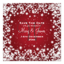 Elegant Wedding Save The Date Winter Sparkle Red Custom Announcement