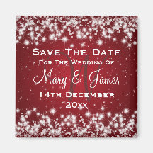 Elegant Wedding Save The Date Winter Sparkle Red Magnet