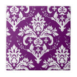 Elegant White on Purple Damask Ceramic Tiles