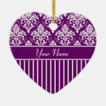 Elegant White on Purple Damask Christmas Tree Ornaments