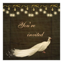Elegant White Peacock Christmas Party Custom Invites
