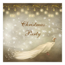 Elegant White Peacock Classy Christmas Party Personalised Invitations