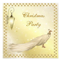 Elegant White Peacock Classy Christmas Party Personalised Invites