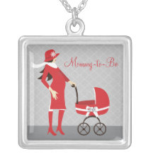Elegant Winter Grey and Red Mummy to Be Pendant