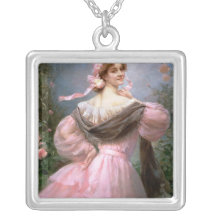 Elegant woman in a rose garden pendant