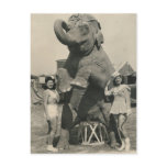 elephant and 2 girls circus post card