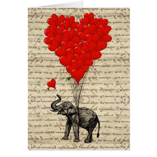 Elephant and heart shaped balloons greeting card