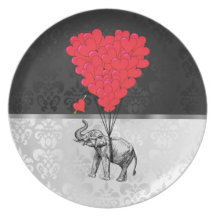 Elephant and love heart dinner plate