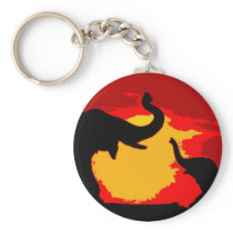 Elephant, Baby Elephant & Sunset Key Chain