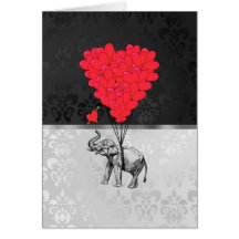 Elephant & heart balloons greeting card