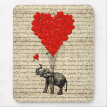 Elephant holding heart shaped balloons mouse pads