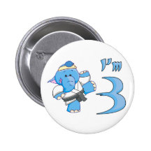 Elephant Karate 3rd Birthday Buttons