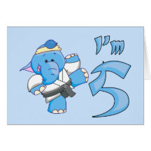Elephant Karate 5th Birthday Cards