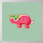 Elephant on Green Diagonal Striped Background Print