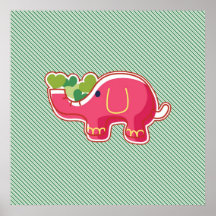Elephant on Green Diagonal Striped Background Print