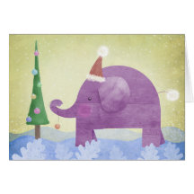 Elephant & the Christmas tree - card