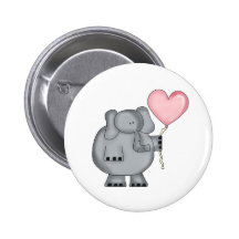 Elephant with Heart Balloon Buttons