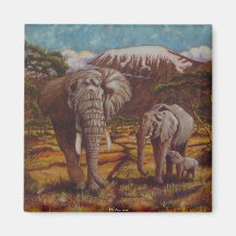 Elephants and Kilimanjaro Magnet