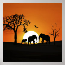 Elephants at sunset print