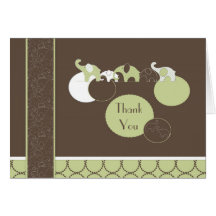 Elephants in Green Thank You Cards