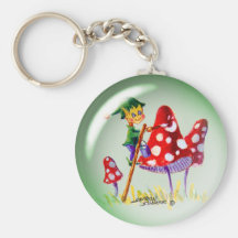 ELF BUBBLE & MUSHROOMS by SHARON SHARPE Keychain
