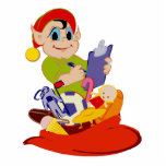 elf checking off list of toys in bag photo sculptures