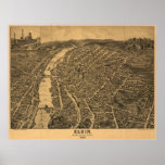 Elgin Illinois 1880 Antique Panoramic Map posters