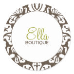 Ella Brown Damask Chic Round Sticker