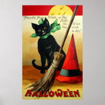 Ellen H. Clapsaddle: Black Cat, Broom and Hat Print