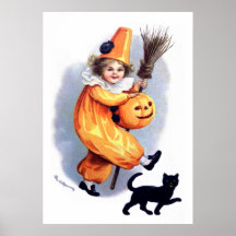 Ellen H. Clapsaddle: Halloween Harlequin with Cat Posters
