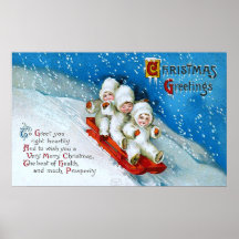 Ellen H. Clapsaddle: Winter Kids on Sledge Poster