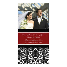 Elopement Announcement Photo Card Red Damask