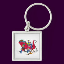 ELVES FILLING SANTA'S SLEIGH by SHARON SHARPE keychains
