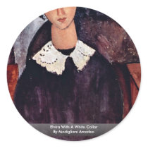 Elvira With A White Collar By Modigliani Amedeo Round Stickers