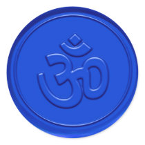 Embossed Blue Om Sign Round Stickers